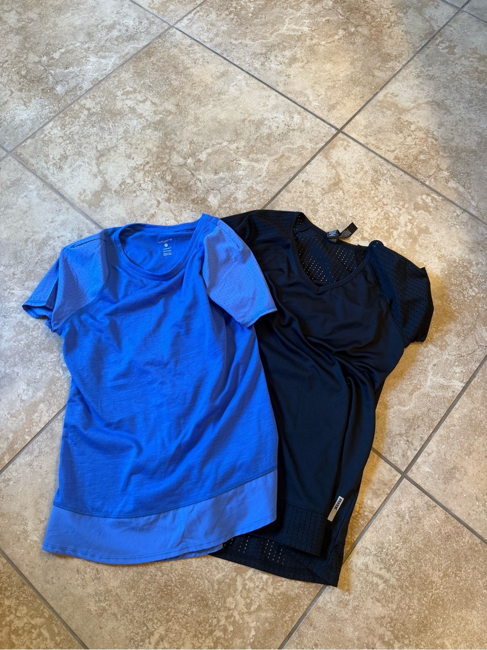 Blue & Black Athletic T-Shirts - Crew Neck Short Sleeve